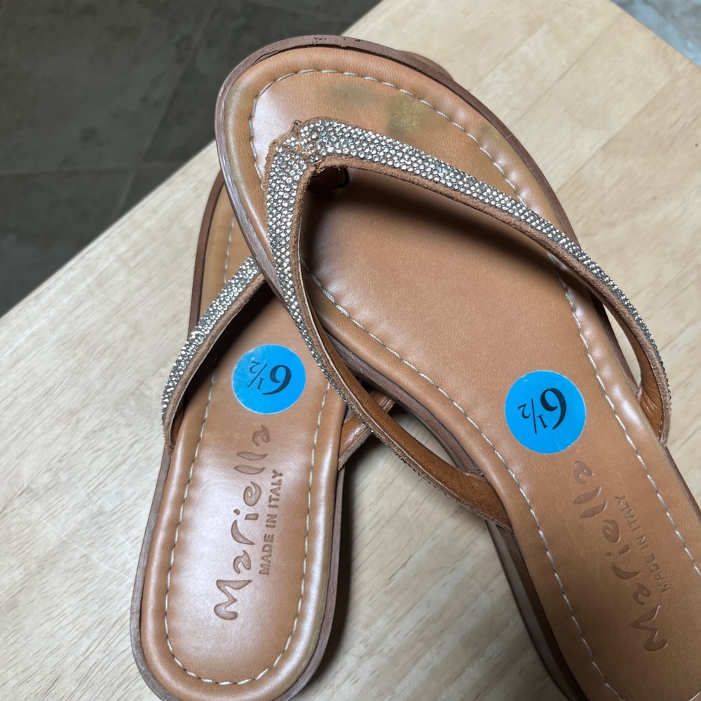 Ariella Tan Slip-On Sandals with Thong Design